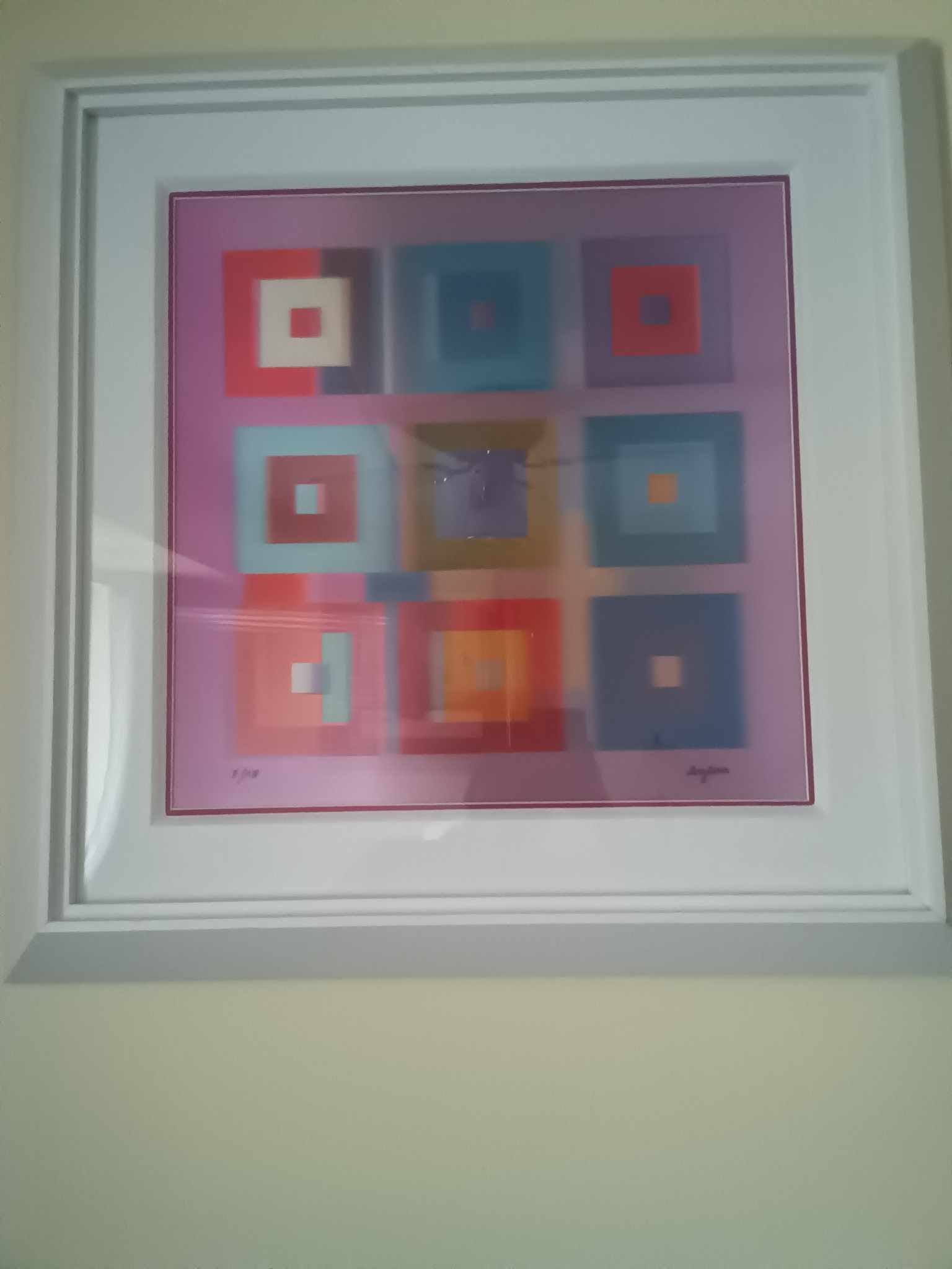Yaacov Agam Nine Square: Yaacov Agam "Nine Square" 2014 22 3/8" x 22 1/2" image size Holographic and lenticular multiple in the fourth dimension. Hand-signed in ink lower right by the artist. Gallery framed, COA, Appraisal.