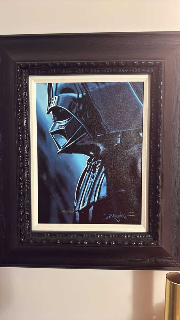 Rodel Gonzalez Vader: Rodel Gonzalez "Vader" 2022 16" x 12" image size giclee in color on canvas. Hand-signed in pigment lower left by artist. Gallery framed, COA, Appraisal, JR