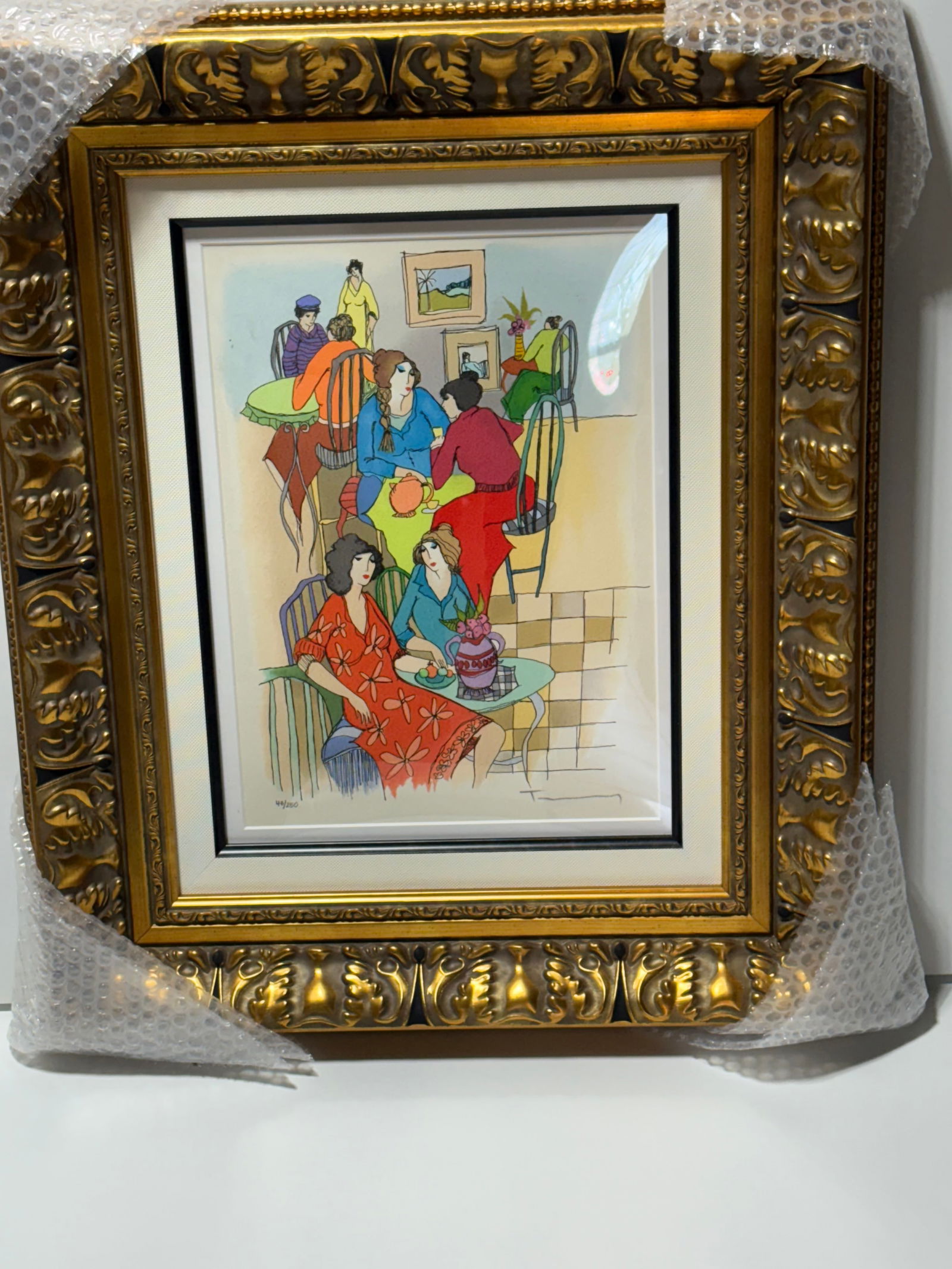 Itzchak Tarkay Sharing Secrets: Itzchak Tarkay "Sharing Secrets" 2006 15 1/8" x 11" image size serigraph in color on watercolor paper. Signed and numbered in pencil. Gallery framed, COA, Appraisal. SEK