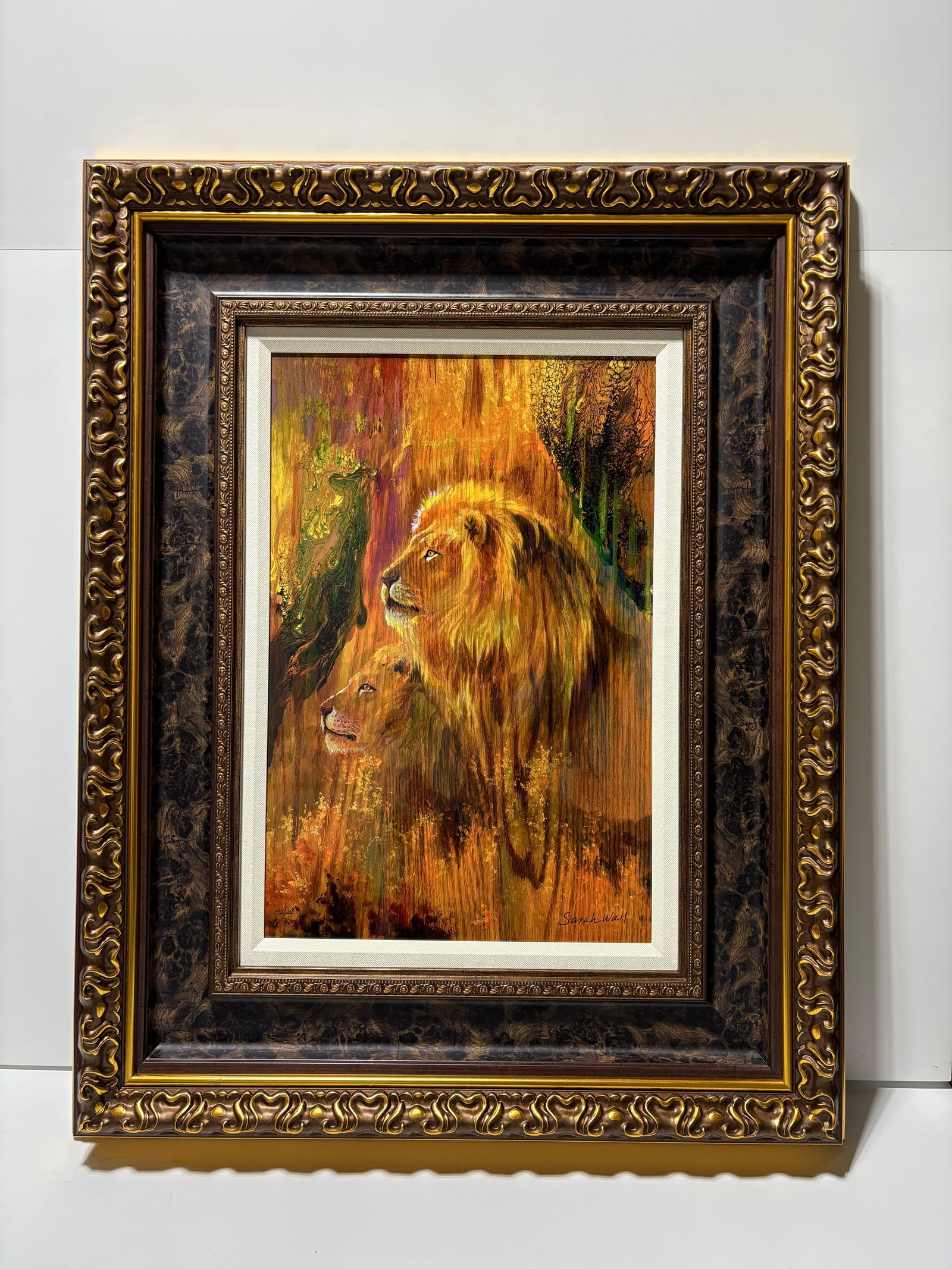 Sarah Wall Pride: Sarah Wall "Pride" 2023 21" x 14" image size Caldograph (digital multiple through dye-sublimation on wood) Hand-signed by the artist. Gallery framed, COA, appraisal, SEK