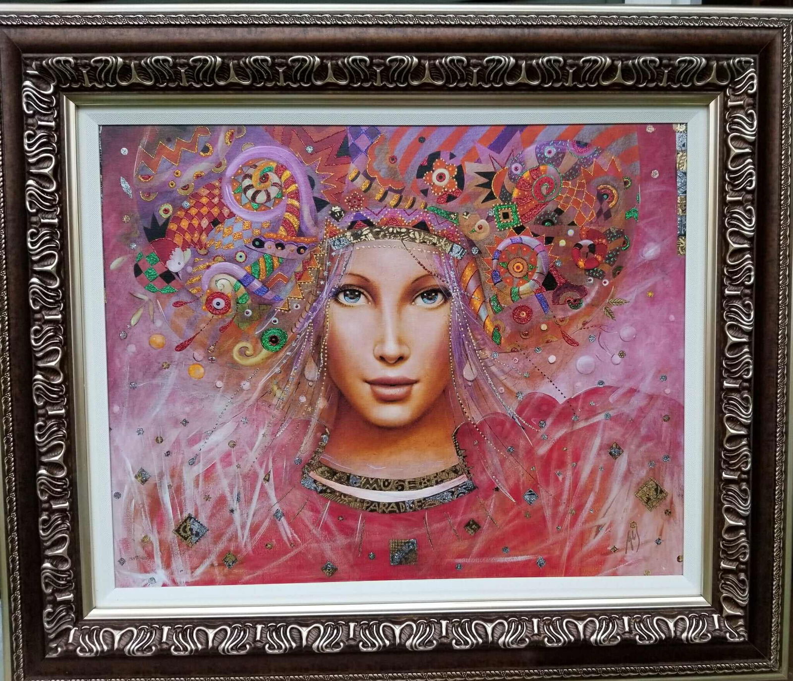 Casaba Markus Muse of Paradise: Casaba Markus "Muse of Paradise 2020 20" x 20" image size Hnad-embellished color Giclee on canvas. Hand-signed in ink by the artist. Gallery framed, CAO, Appraisal