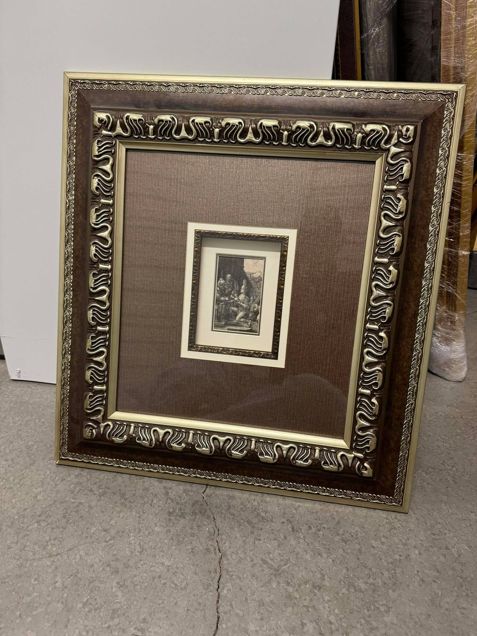 Albrecht Durer "Pilate Washing his Hands": Albrecht Durer "Pilate Washing his Hands" From the enraved Passion cycle. 4" x 3" image size Engraving on laid paper trimmed to the platemark. Signed with the artist's monogram and dated in the plate