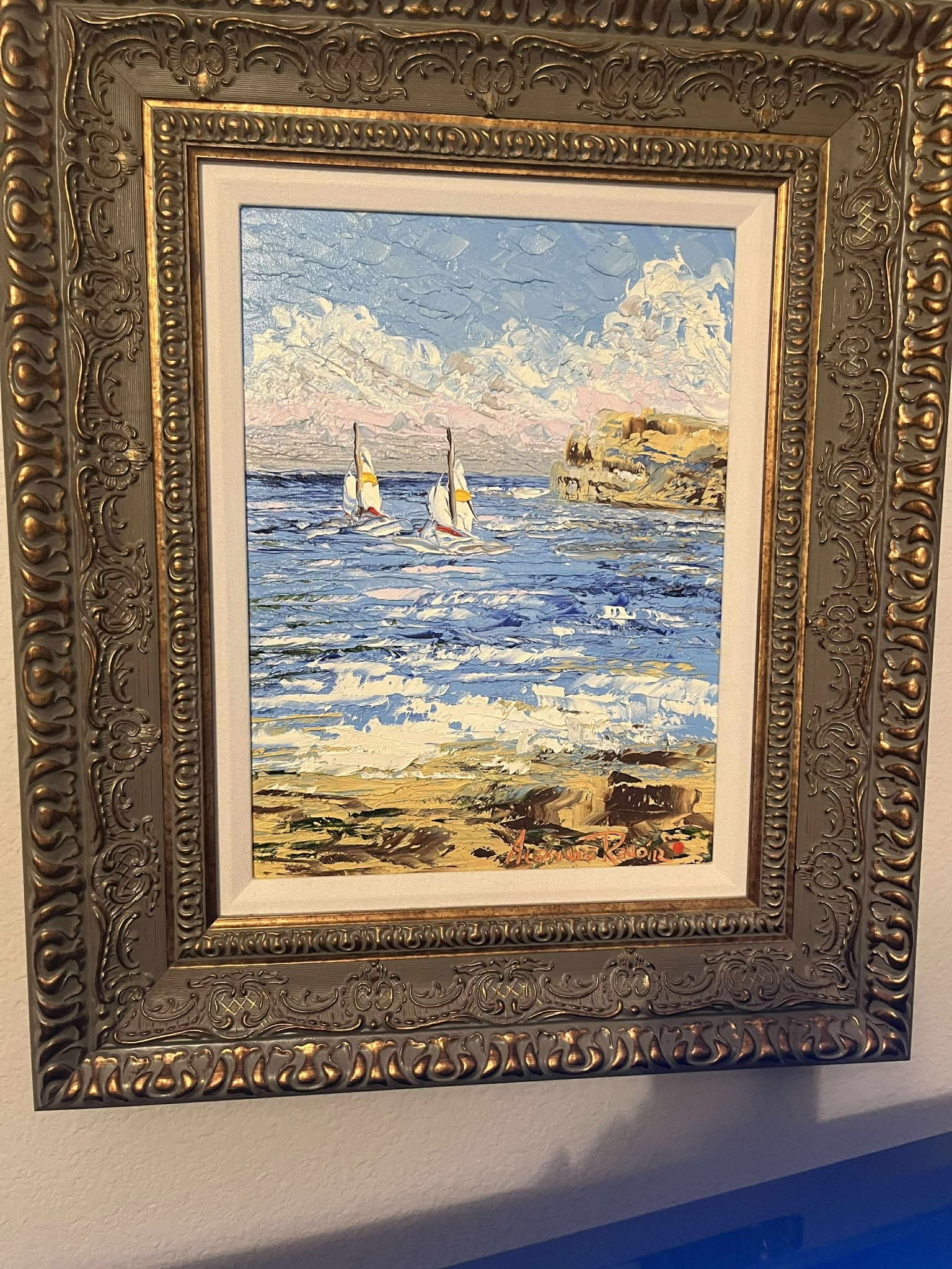 Alexandre Renoid Sail unique: Alexandre Renoir "Sail" 2017 16" x 12" image size Oil painting on canvas. Signed in pigment lower right by the artist. A Unique work. Gallery framed, COA, Appraisal. KHG