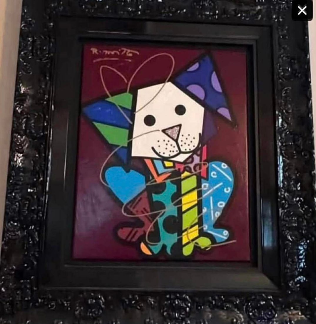 Romero Britto Andy Blue & Purple V: Romero Britto "Andy Blues & Purples V, 2018, 20" x 16" image size mixed media with acrylic painting, oil pen drawing & diamond dust on canvas. Hand signed in pigemnet lower left by artist. Signed and