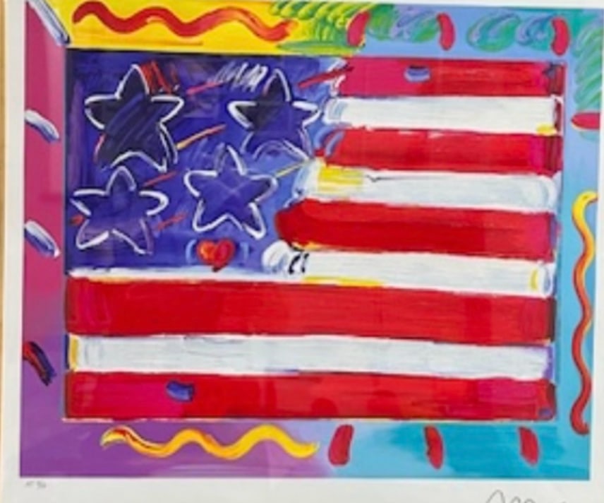 Peter Max Flag with Heart - 2