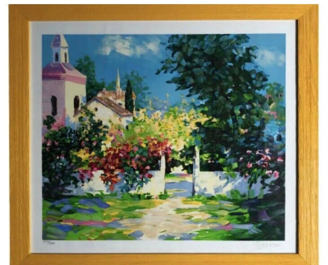 Quiet, Sunday: Alex Perez " Quiet, Sunday" 2002 11 3/8" x 17 1/2" image size Serigraph in color on canvas with hand embellishment. Signed in pigment and numbered on the verso. LE Gallery Framed COA