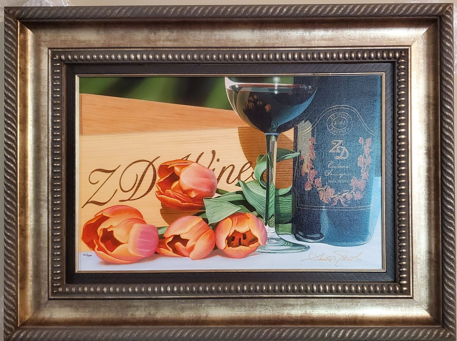 Stems of Napa: Scott Jacobs "Stems of Napa" 2014 13 3/8" x 21" image size Giclee in color on canvas. Gallery framed Hand-signed in gold ink lower right by the artist. LE COA.