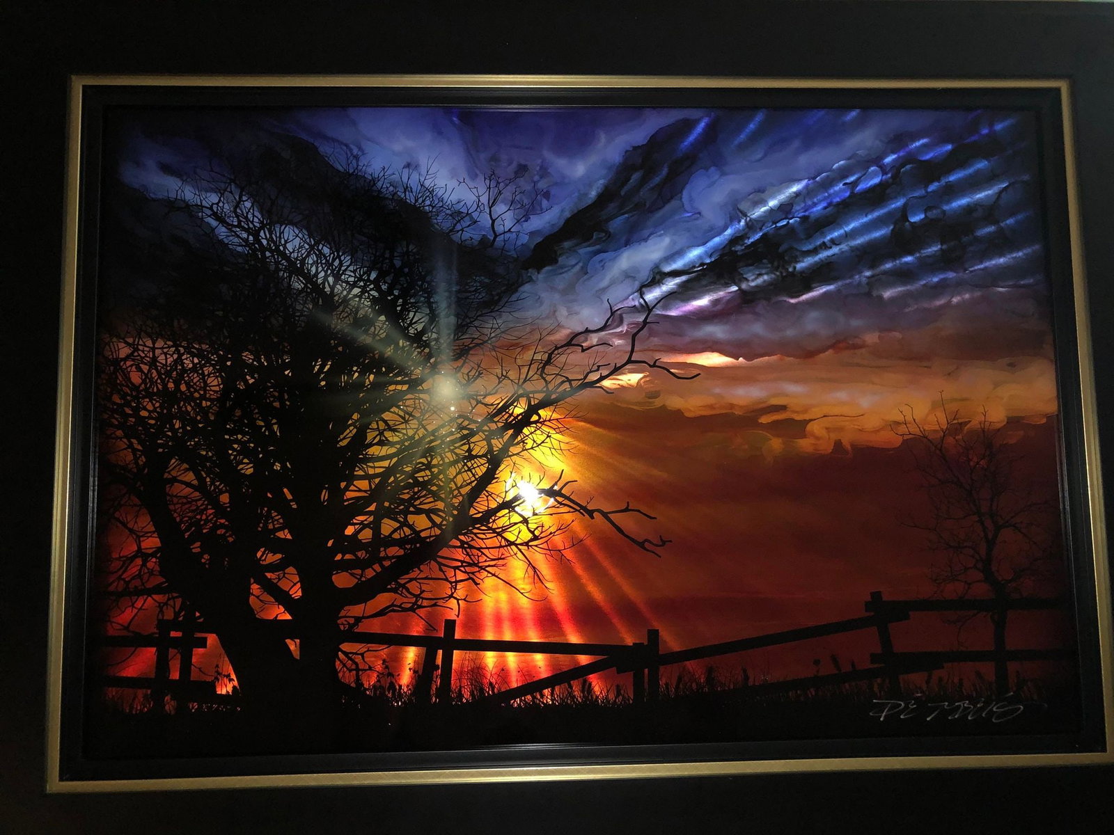 Wine Country: Chris Derubeis "Wine Country" 2019 24"x36"(Image size) Mixed Media on aluminum including air-brush painting and hand ground surfaces. Hand-signed in pigment lower right by the artist. AS