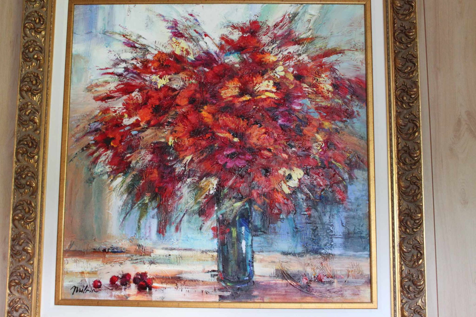 Fired Up: Michael Milkin "Fired Up" 2008 39 3/4" x 39 1/2 " Image size oil painting on canvas. Signed in pigment lower left. A unique work from the collection of the artist. Gallery Framed COA