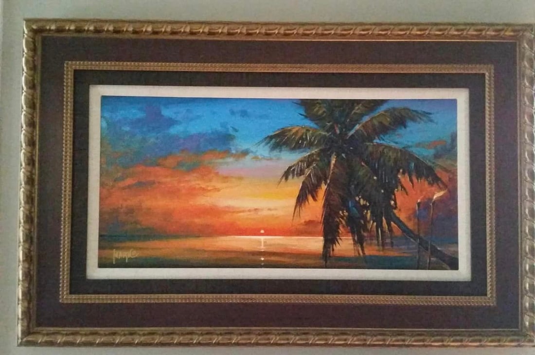 Waiting for You in St. Martin: Marko Mavrovich, "Waiting for You in St. Martin" 2015 14" x 28 3/8" image size Giclee in color with hand-embellishments on canvas. Hand signed in pigment by the artist. LE 450 Gallery framed COA