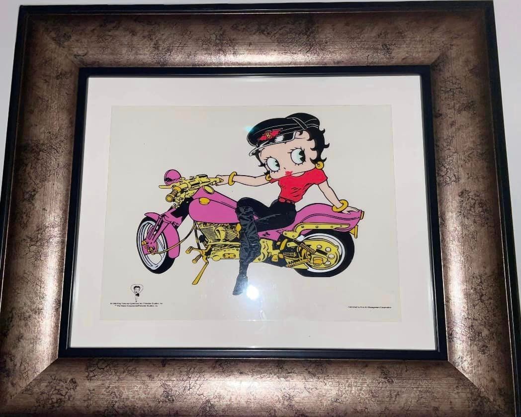 Betty Boop: Motorcycle Mama Mini: King Features, Inc. "Betty Boop: Motorcycle Mama" Mini 2004 6" ? 8" image size Sericel. LE Gallery framed COA