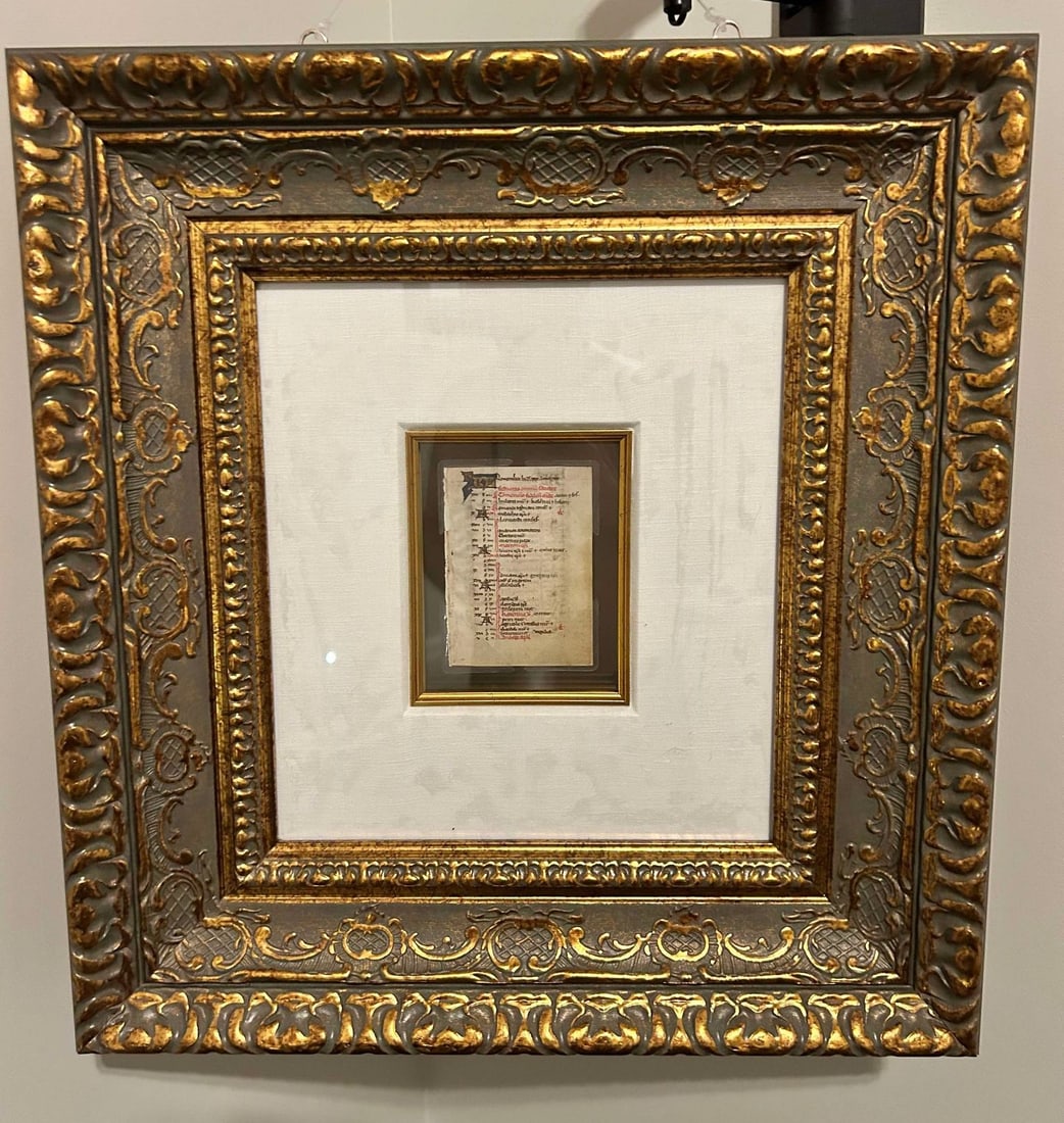 Manuscript Leaf from a Psalter: Manuscript Leaf from a Psalter c 1275 4 1/4" x 3 1/8" leaf and 3 3/4" x 2 1/8" text A leaf on vellum from a Psalter from Flanders. With a continuation initial with gilding, 5- 1-line accentuated