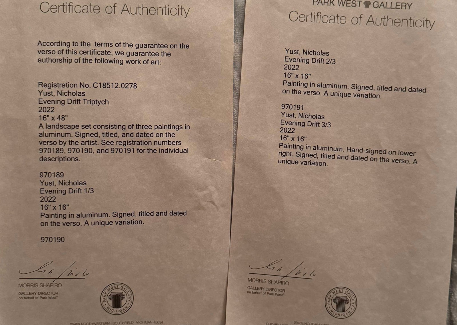 Nicholas Yust Evening Drift Triptych 3/3 Unique - 2