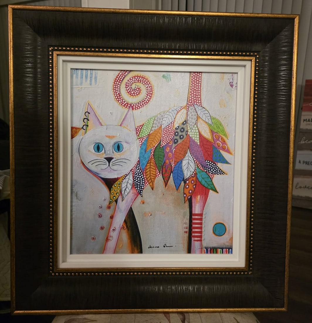 Donna Sharam Cat Nip: Donna Sharam "Cat Nip" 2015 16" x 14 1/4" image size Giclee in color on canvas. Hand-signed in pigment by the artist. Gallery framed, COA, Appraisal. JEG