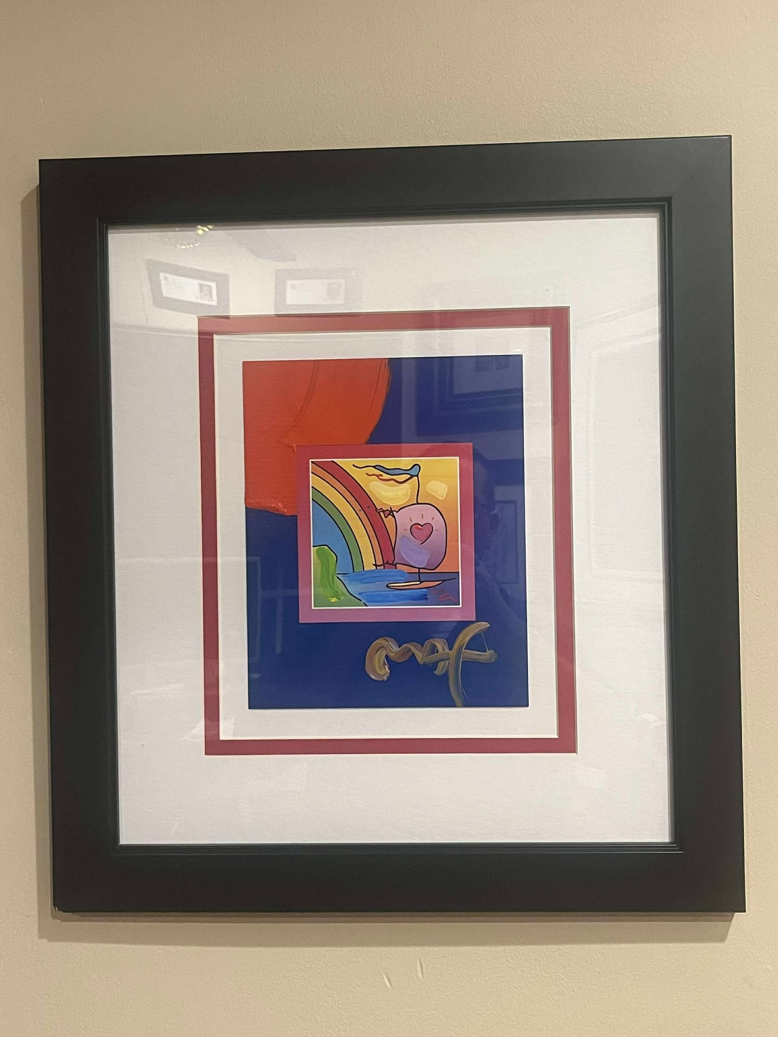 Peter Max Sailboat with Heart On Blends 2007 # 1605: Peter Max (Sailboat with Heart on Blends 20007 # 1605). 10" x 8" Acrylic on poster. Gallery Framed. COA