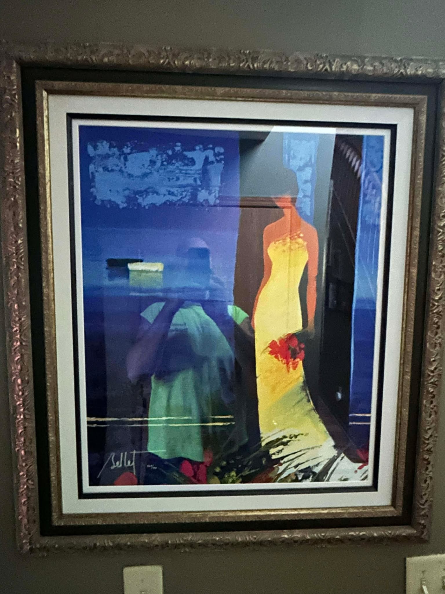 Emile Bellet Bleu Counchand: Emilee Bellet "Bleu Couchant" 25 5/8" x 21 1/8", Giclee in color on paper Hand signed in pigment by artist. Gallery Framed. COA. Appraisal. GB