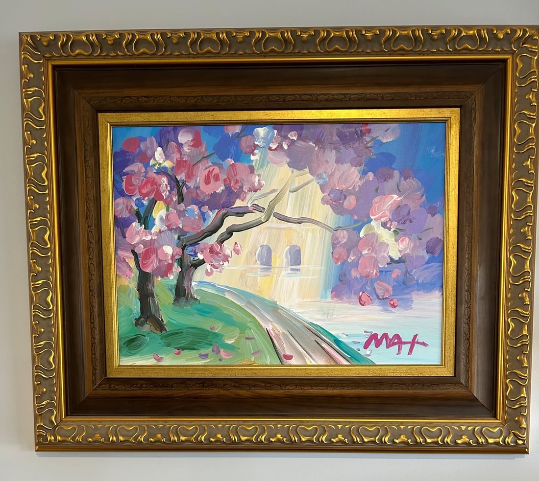 Peter Max Cherry Blossom I ver III num 294: Peter Max "Cherry Blossom I Ver. III # 294" Unique 2016 15" x 20 1/2" image size Acrylic painting on canvas. Hand-signed in pigment lower right by the artist. A Unique work. Gallery framed, AM