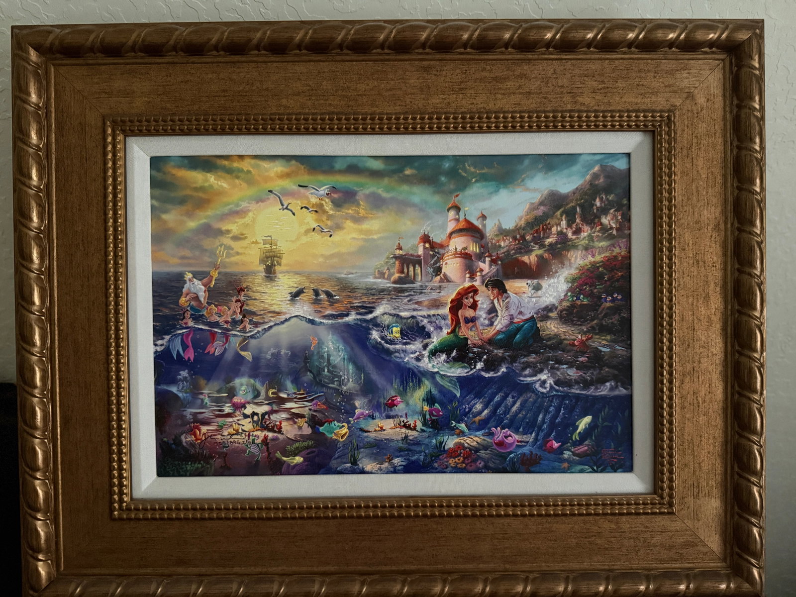 Thomas Kinkade The Little Mermaid: Thomas Kinkade "The Little Mermaid" 2012 12" x 18" image size Giclee in color with acrylic embellishments on canvas. Signed with the artist's authorized signature applied through the artist's estate u