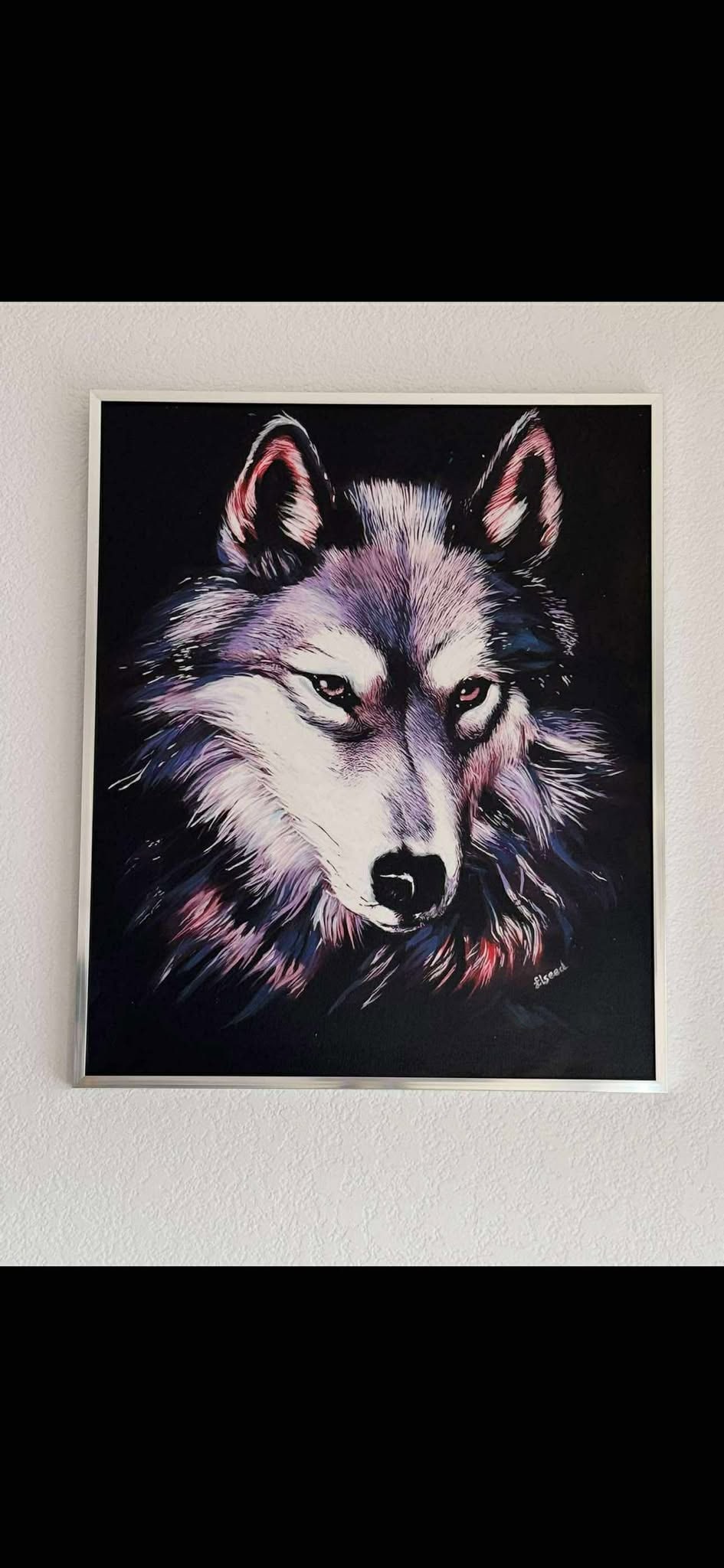 Elseed majestic wolf original: Elseed Majestic Wolf original oil and and acrylic on canvas. Framed. 16" x 20"