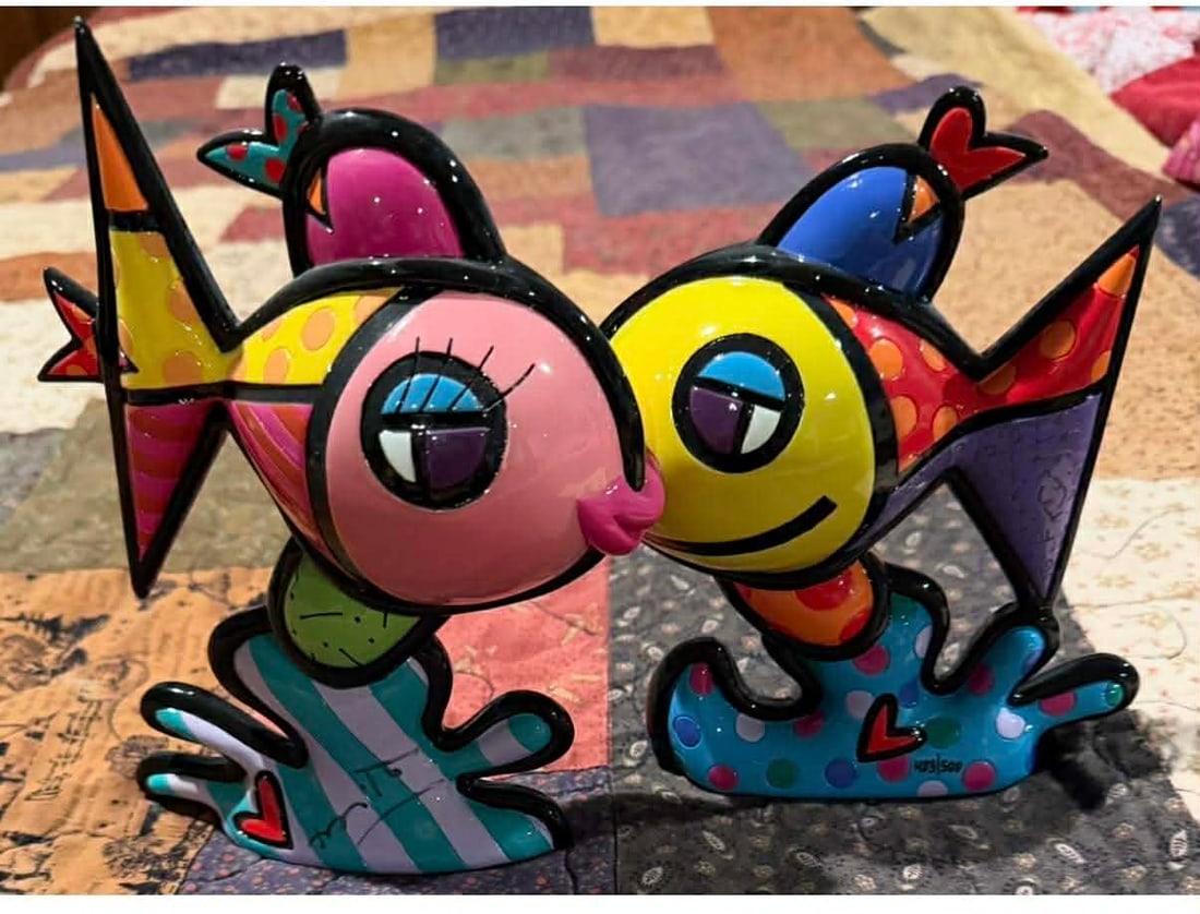 Romero Britto Deep Love: Romero Britto "Deep Love" 2019 8 3/8" x 11" Hand painted sculpture, handcrafted in resin. Hand-signed in pigment on the left coral reef by the artist., Appraisal CMK