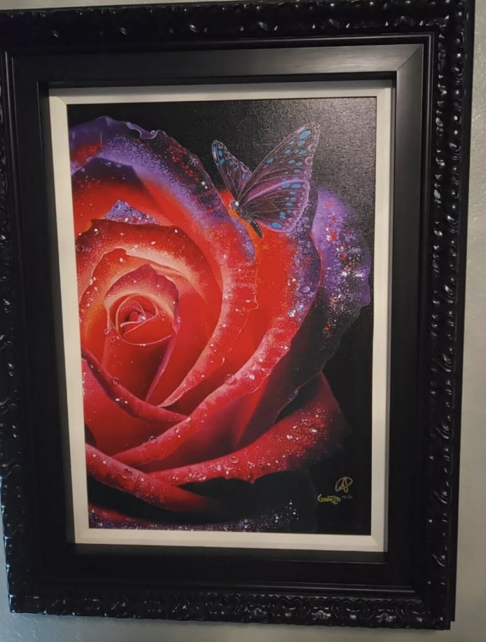 Purple Edge: Michael Godard, "Purple Edge" 2023. 23"x 15 3/4" (Image size) Giclee in color with hand-embellishment on canvas. Hand-signed by the artist.