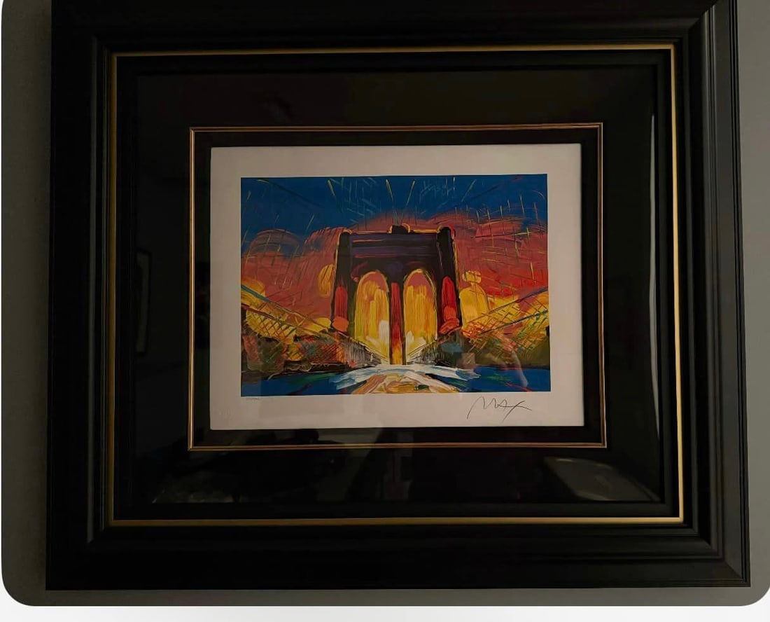 Peter Max Brooklyn Bridge: Peter Max "Brooklyn Bridge" 2017 11 7/8" x 16 5/8" image size Serigraph in color on wove paper from the Peter Max Studio. Hand-signed by Peter Max in pencil lower right and numbered in Arabic, lower