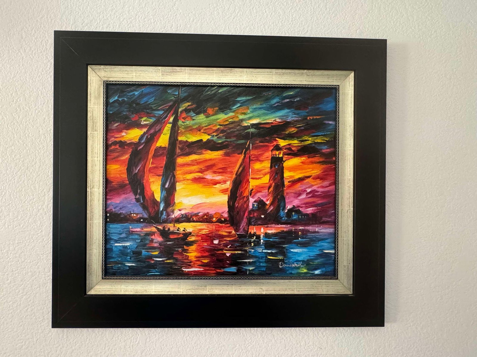 Daniel Wall Sunset Return: Daniel Wall 'Sunset Return" 2020 20" x 24" Image size Giclee in color with hand embellishment on canvas. Gallery framed