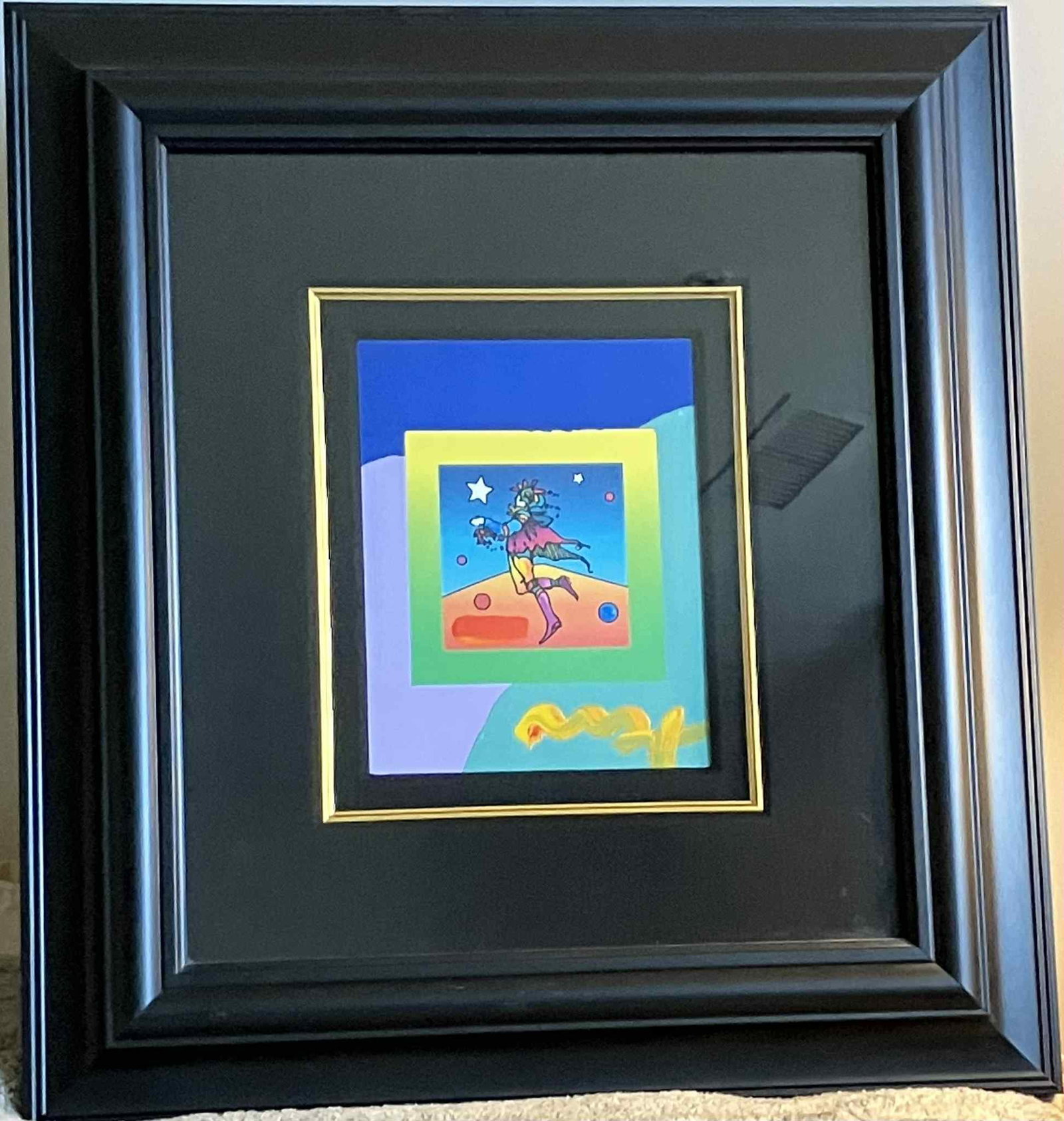 Peter Max Star Catcher on Blends Retro Suite small: Peter Max "Star Catcher on Blends Retro Suite - small" 2005 10" x 8" image size Mixed media with acrylic painting and color lithography on paper. Signed in acrylic. A unique variation. Gallery