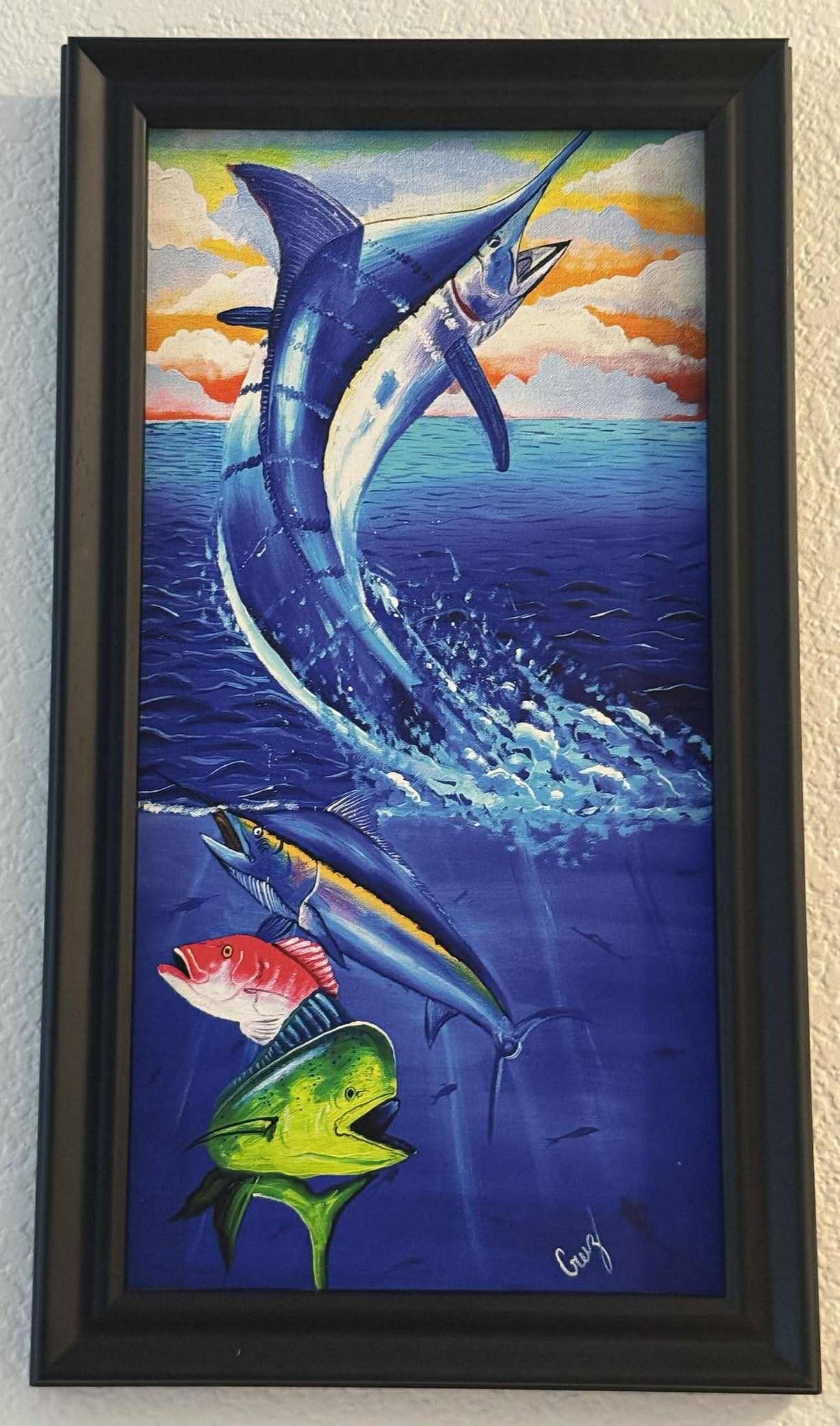 Cruz Ocean: Cruz ocean Giclee on canvas, embellished and framed. 9.5 x 20"