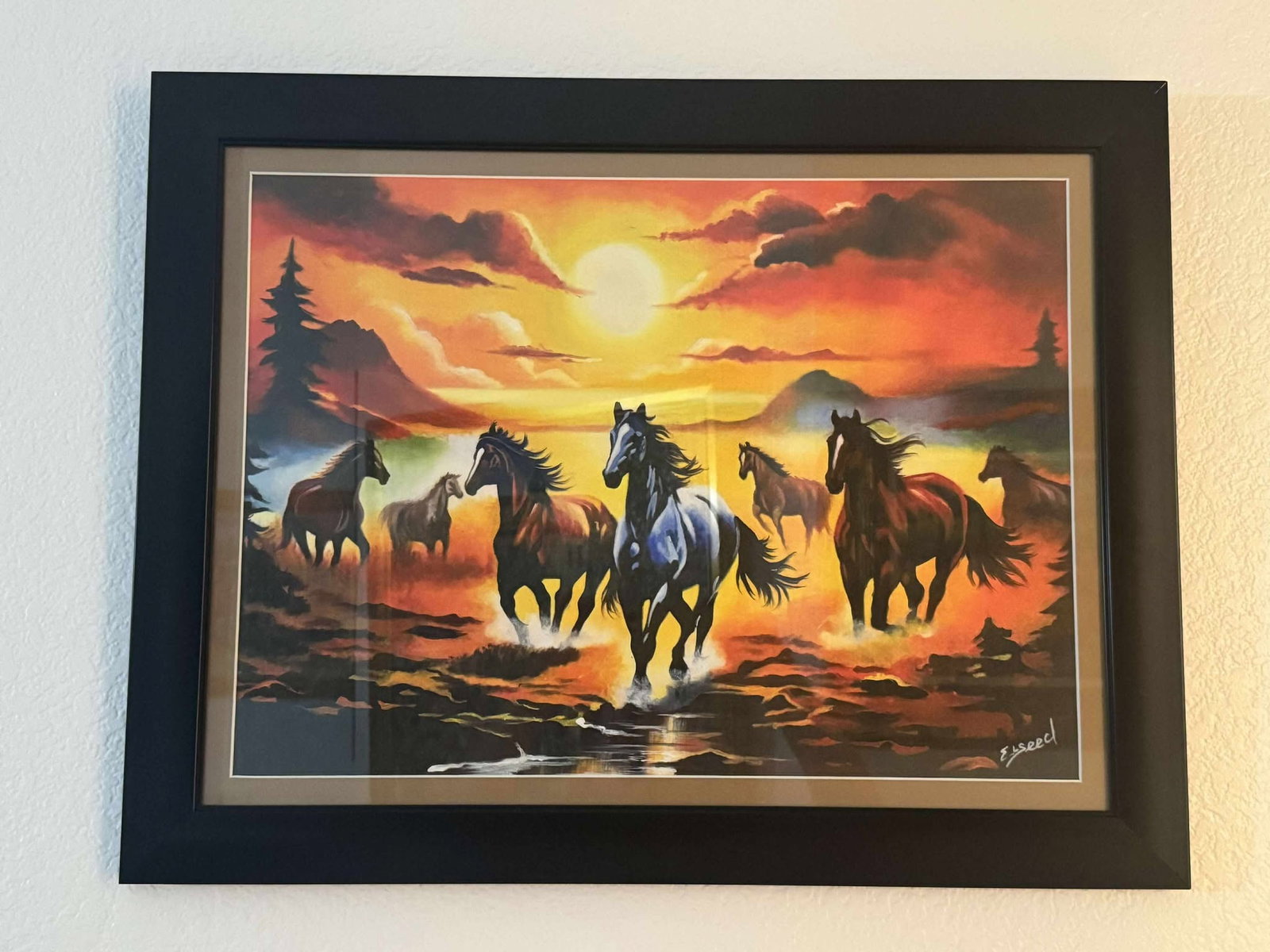 Elseed running horses original: Elseed running horses original acrylic and oil on canvas. Framed. 16" x 22"