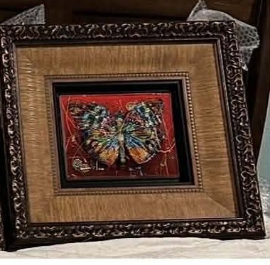 Marcus Glenn A Little Change Goes A Long Way (R): Marcus GLenn "A Little Change Goes A Long Way(Red)" 8" x 10" image size Mixed media painting with resin on wood. Hand-signed in pigment lower left by the artist Signed on the verso. A unique work. Gal