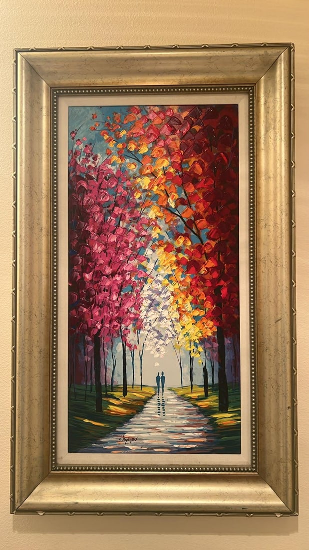 Slava Ilyayev A Little Stroll: Slava Ilyayev "A Little Stroll" Serigraph on wood with hand embellishment. Signed by the artist. Gallery framed. No paperwork. VP