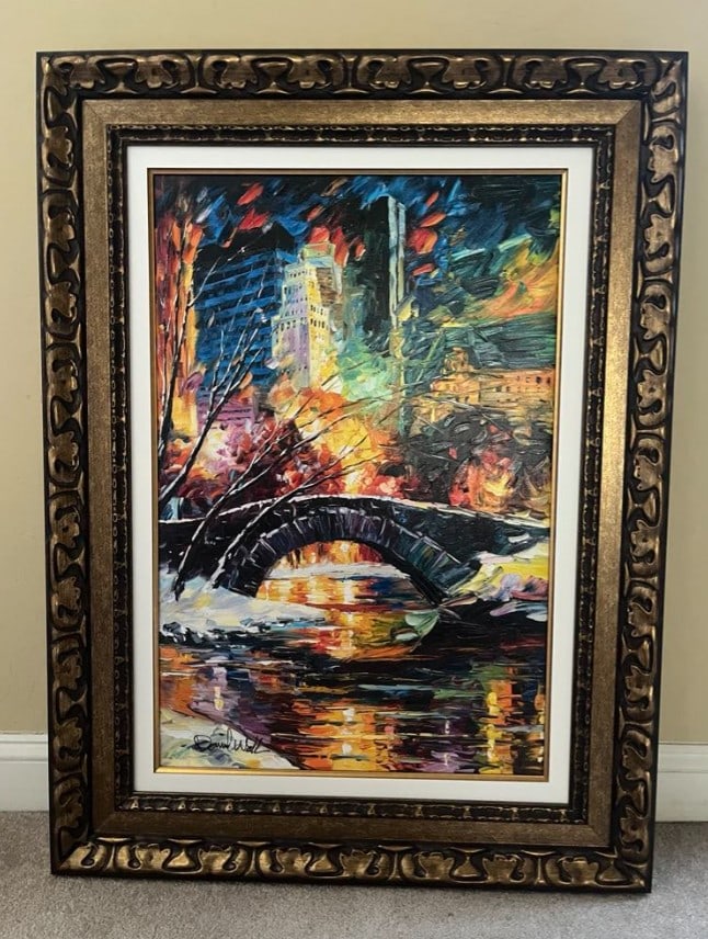 Daniel Wall Central Park: Daniel Wall "Central Park" 2020 30" x 20" image size Giclee in color with hand-embellishment on canvas. Hand-signed in pigment by the artist. Gallery framed, COA, Appraisal