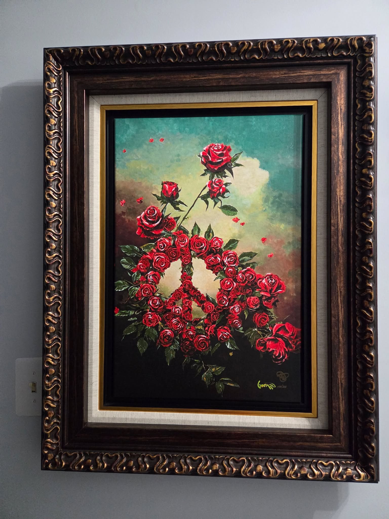 Michael Godard Peace Blooms: Michael Godard "Peace Blooms" 2023 23" x 15 5/8" image size Giclee in color with hand embellishment on canvas. Hand-signed by the artist. Gallery framed, COA, Appraisal.