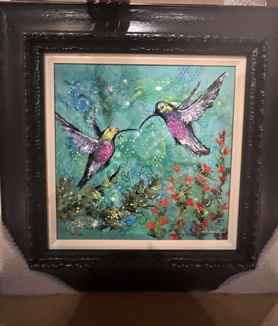 Jeff Albrecht Love Birds: Jeff Albrecht "Love Birds" 2023 17" x 17" image size Caldograph (digital multiple through dye sublimation on wood) hand-signed by the artist. Gallery framed, COA, Appraisal