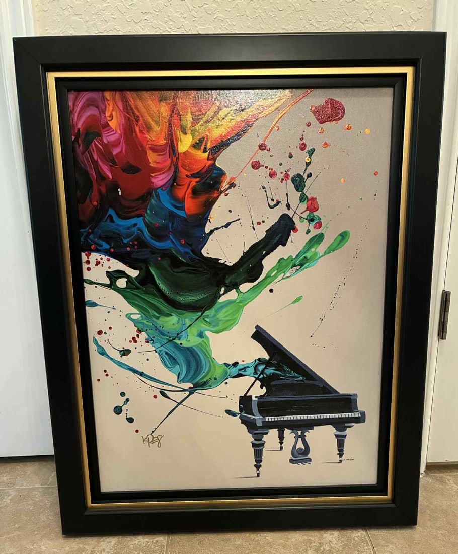 Kre8 Baby Grand: Kre8 "Baby Grand" 2020 26" x 19 1/2" image size Giclee in color on canvas with hand-embellishment. Hand-signed in pigment by the artist. Gallery framed, COA, AC