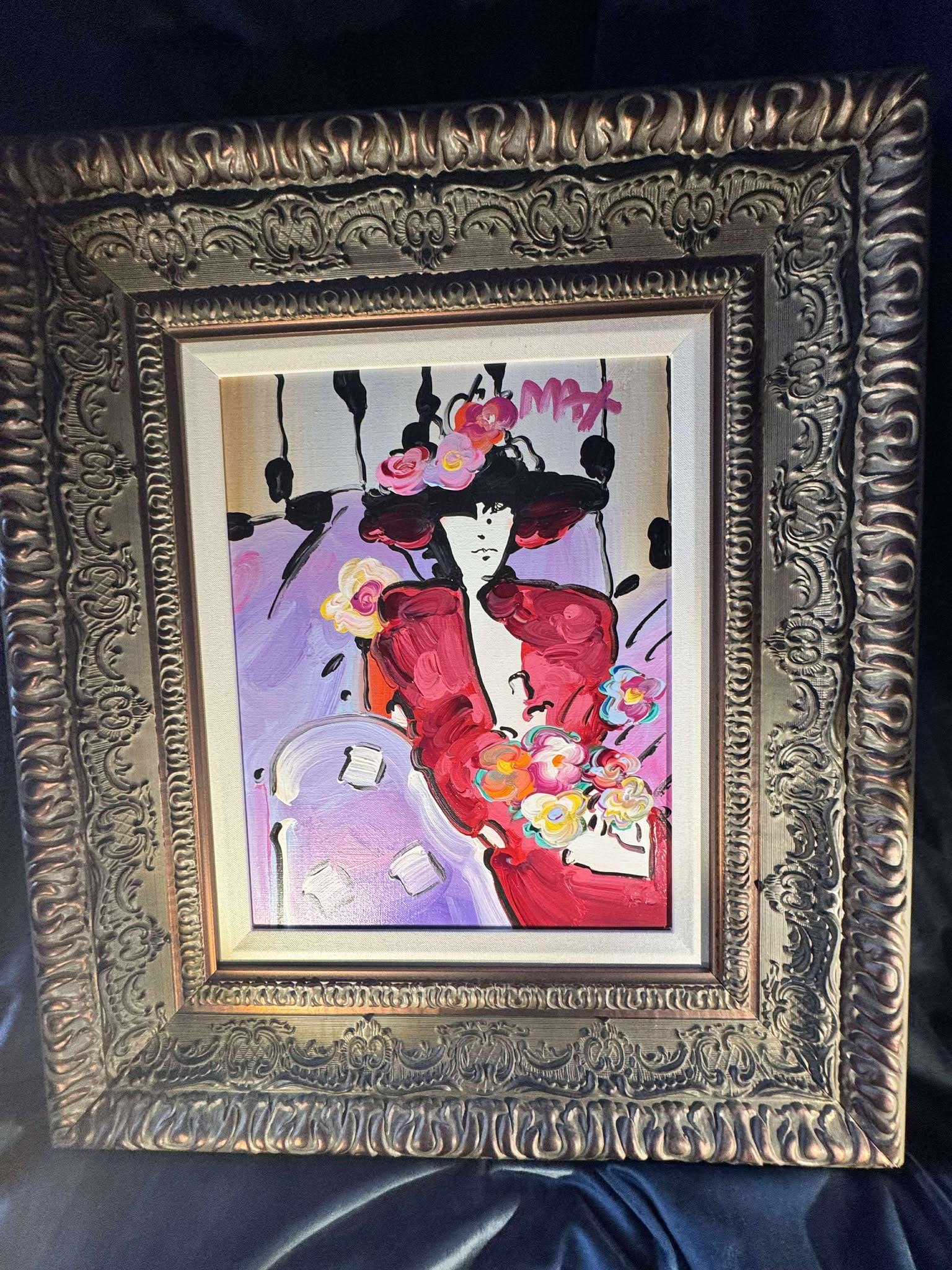 Peter Max Brown Lady ver VI num 389 unique: Peter Max "Brown Lady ver. VI #389" Unique 2017 15" x 11 3/4" image size Acrylic painting on canvas. Hand-signed in pigment upper right by the artist. A Unique work. Gallery framed, COA, Appraisal.