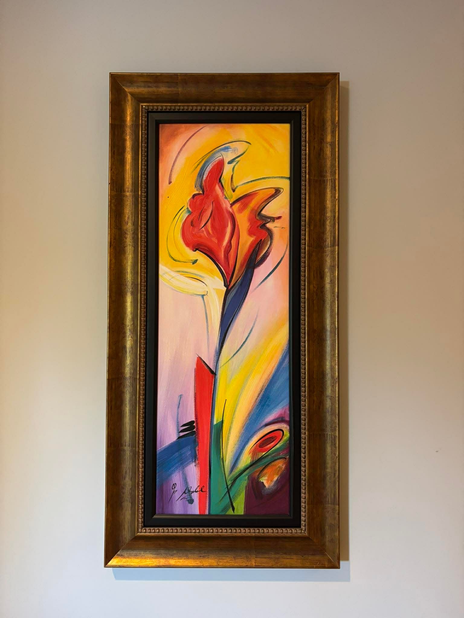Alfred Gockel Iris of Color: Alfred Gockel "Iris of Color" 2006 32" x 11" image size. Giclee in color on canvas with hand embellishment. Signed in ink lower left. Gallery framed. Appraisal. GU
