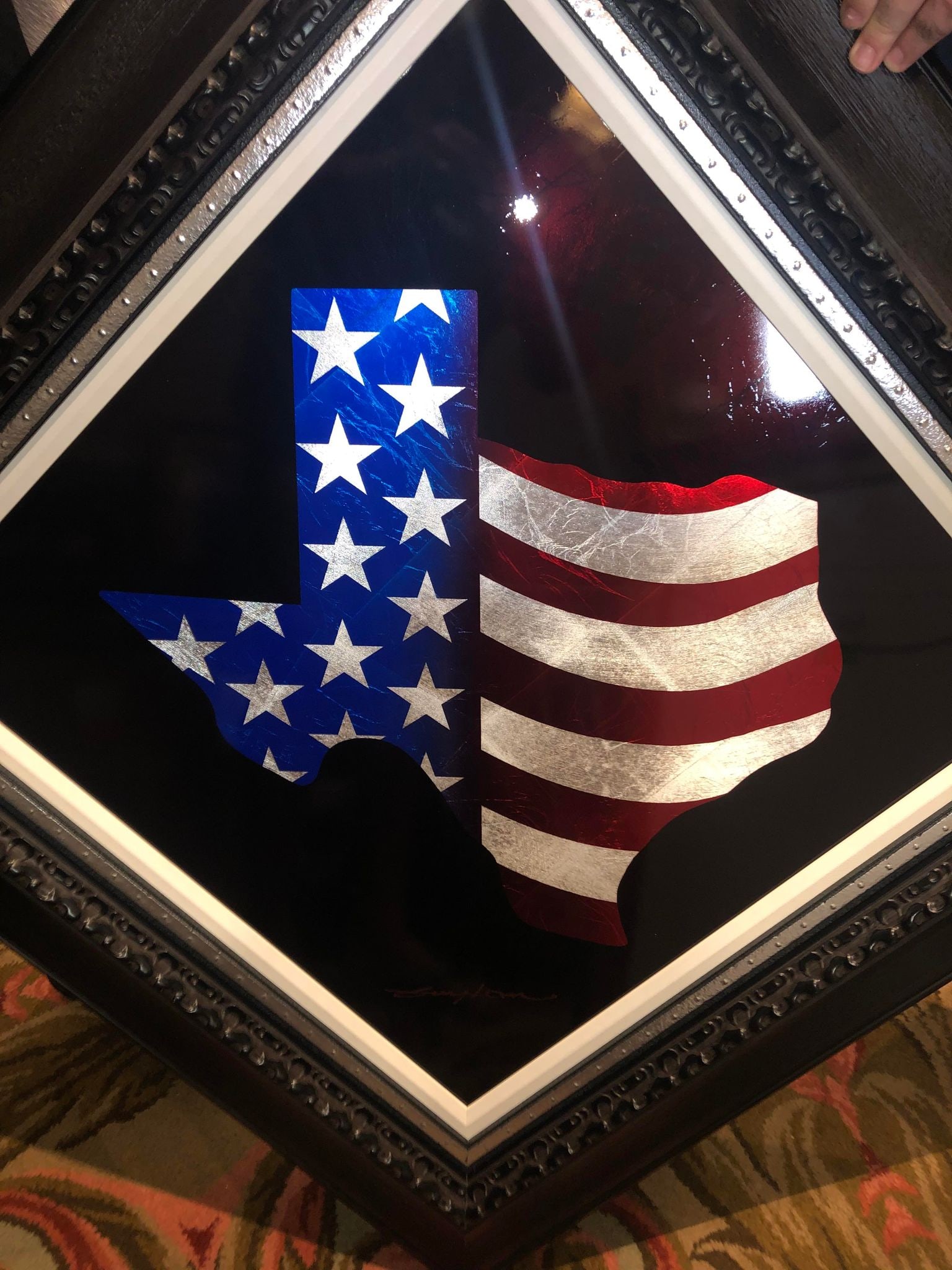 America (Texas): Patrick Guyton "America" (Texas) 2021 24"x24" (Image size) Mixed media on aluminum with sized gold, copper or silver leaf, veined by hand. Hand-signed in pigment lower center by the artist. A unique v
