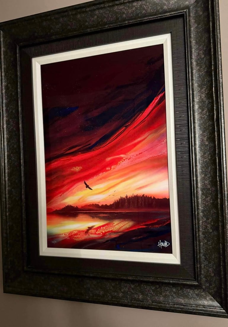 Ashton Howard Sunset Flight: Ashton Howard " Sunset Flight" 2019 21 3/4" x 14 1/2" image size Dye sublimation on aluminum. Hand-signed in pigment lower right by the artist. LE 200 COA
