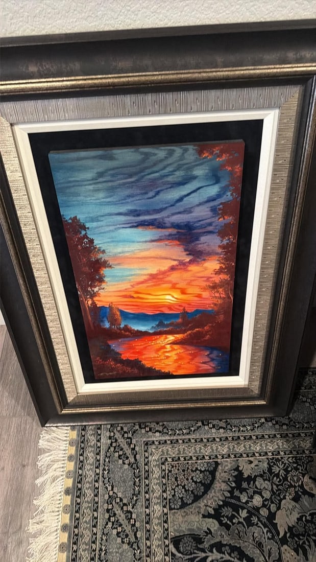 Matt Beyrer River Valley: Matt Beyrer "River Valley" 2019 22" x 13 1/4" image size Caldigraph (digital Multiple through dye sublimation on wood) Gallery framed LE no paperwork
