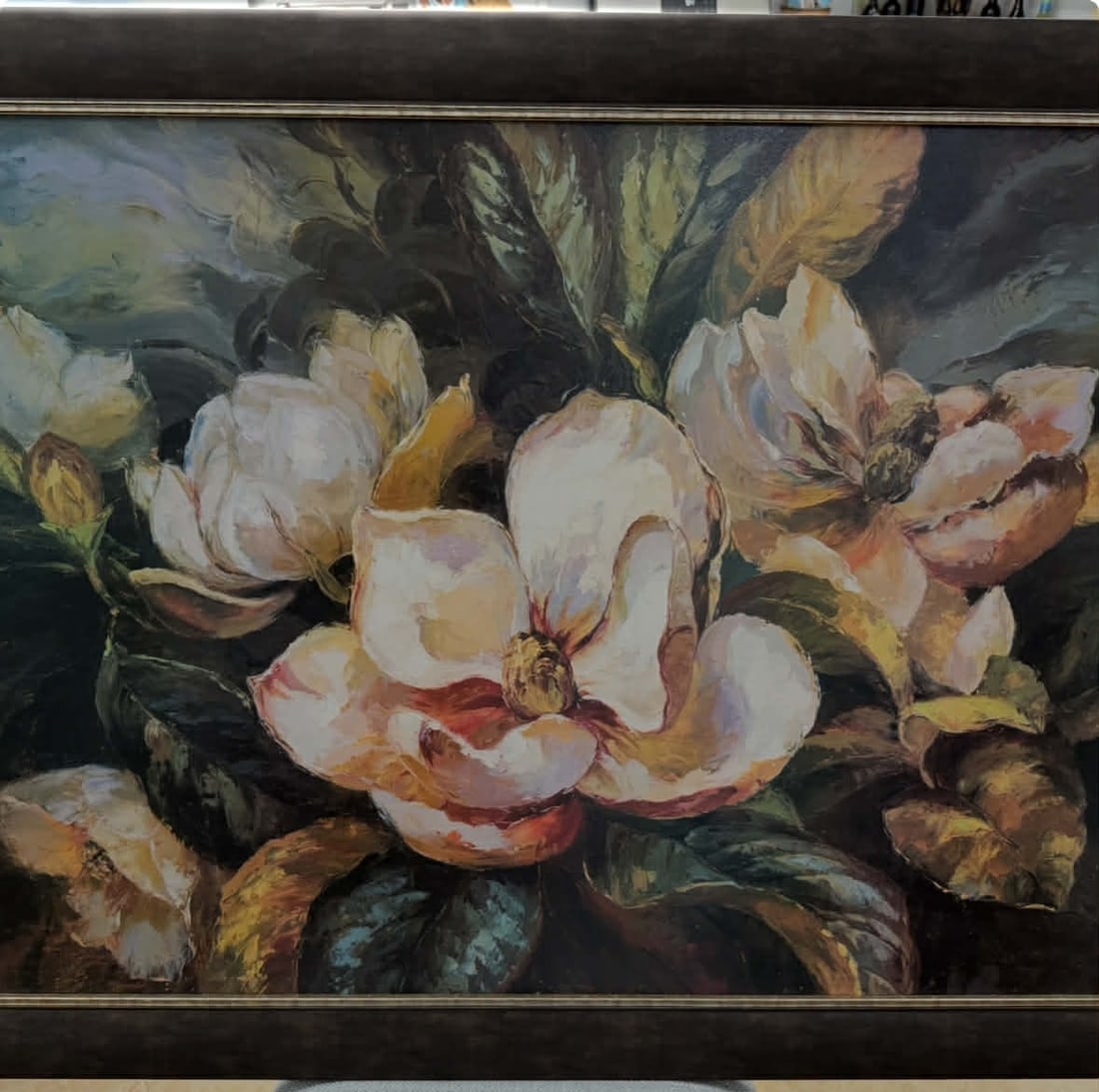 unknown Magnolia: Unknown artist Magnolia on canvas 44" x 32" framed