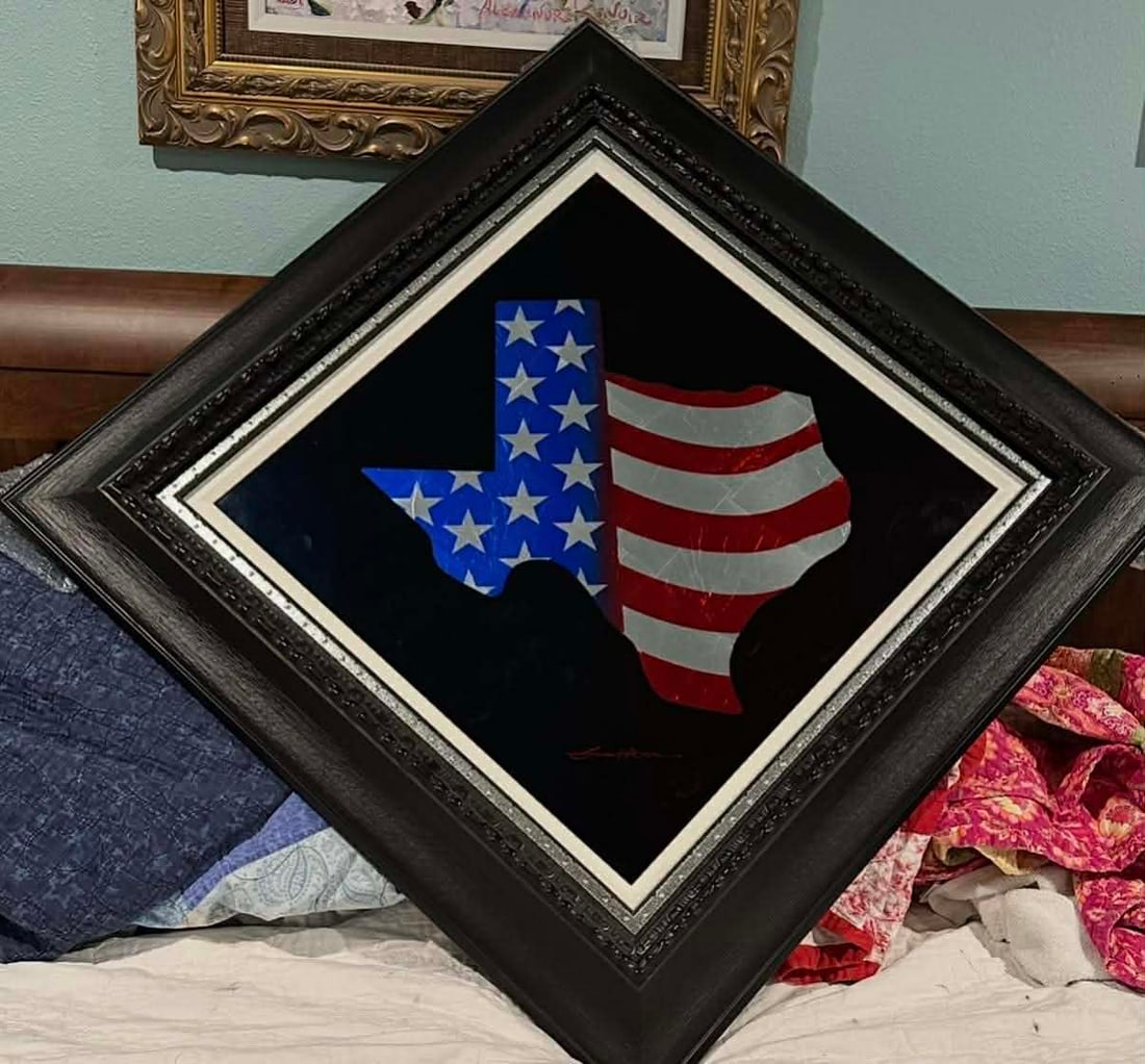 Patrick Guyton America (texas): Patrick Guyton "America (Texas)" 2021 24" x 24" image size mixed media on aluminum with sized fold, copper or silver leaf, veined by hand. Hand-signed in pigment lower center by the artist. A unique V