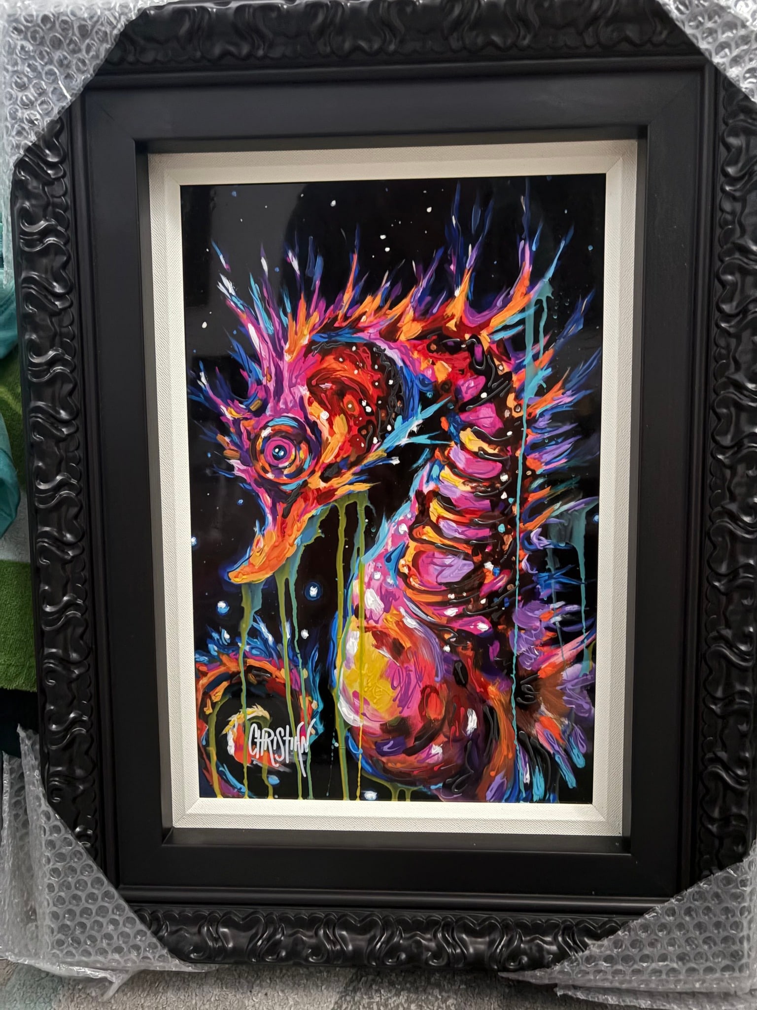 Christian Masot Crystal Seahorse Unique: Christian Masot "Crystal Seahorse"Oil painting on metal. Hand signed in pigment lower left by the artist. Titled and signed on the verso Unique gallery framed, appraisal
