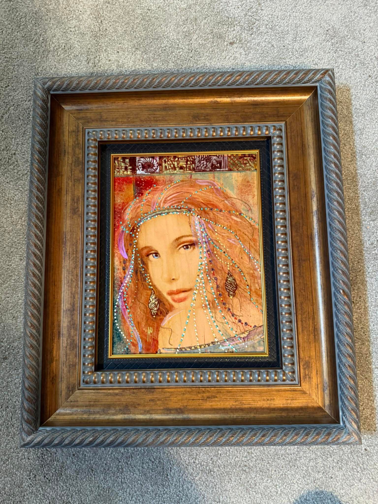 Csaba Markus Lilibelle: Csaba Marcus "Lilibelle" 12" x 9" image size. Caldograph (digital multiple through dye-sublimation on wood) with hand embellishment using a vaariety of gold leafs and acrylic paints. Hand signed in