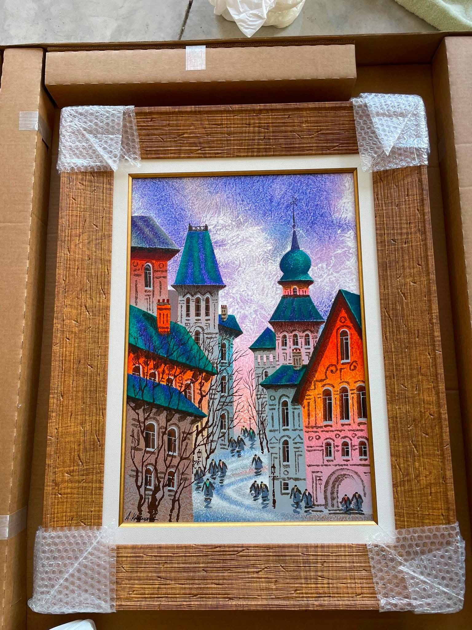 Anatole Kransyansky Prauge at Sunset: Anatole Krasnyansky "Prague at Sunset" 2010 24 1/8" x 16 1/2" image size Serigraph in color on canvas. Hand-signed in ink by the artist. Gallery framed, COA, Appraisal. AMS