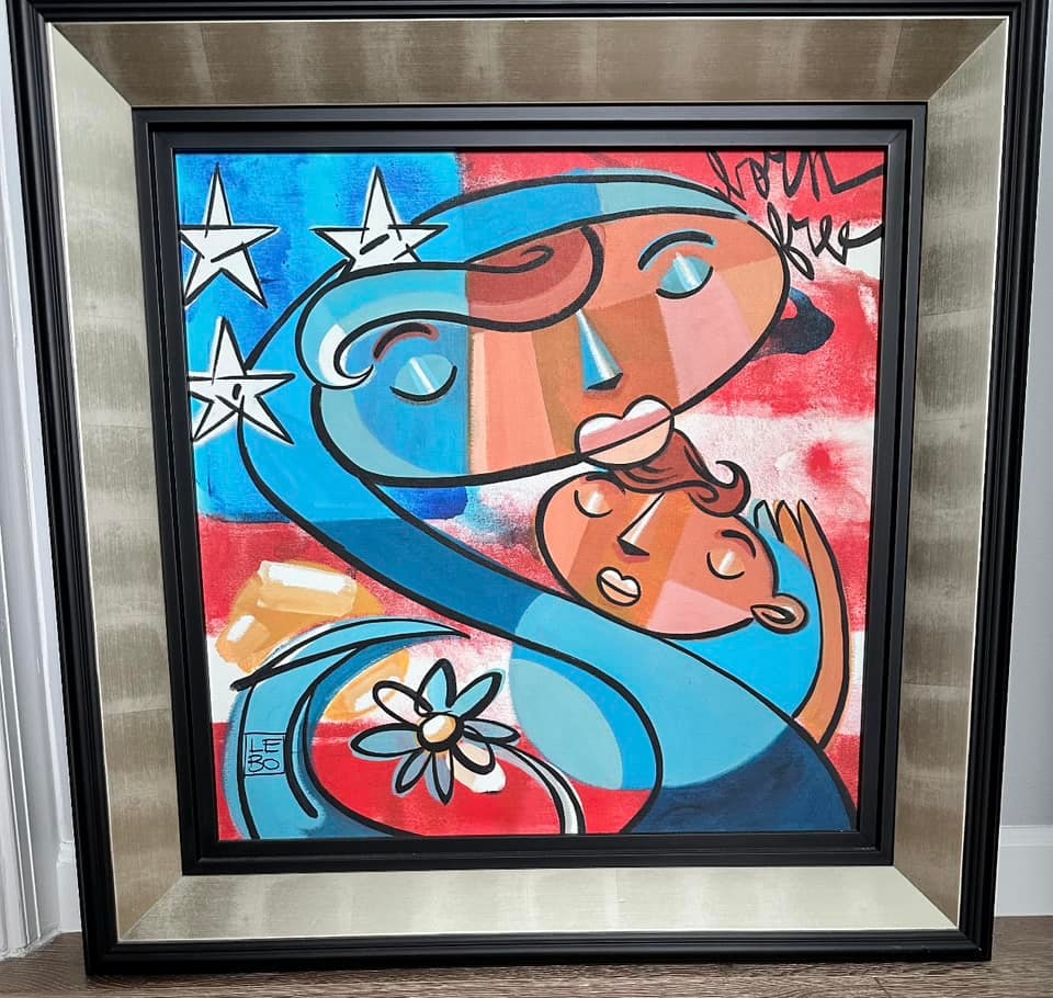 Mother and Chlid - Let Freedom Ring: David Le Batard (Lebo) "Mother and Child - Let Freedom Ring" 2013 22 7/8" x 22 7/8" image size Framed 30 1/4" x 30 1/4" Color giclee on canvas. Hand-signed in ink by the artist. LE 350 # 198/350