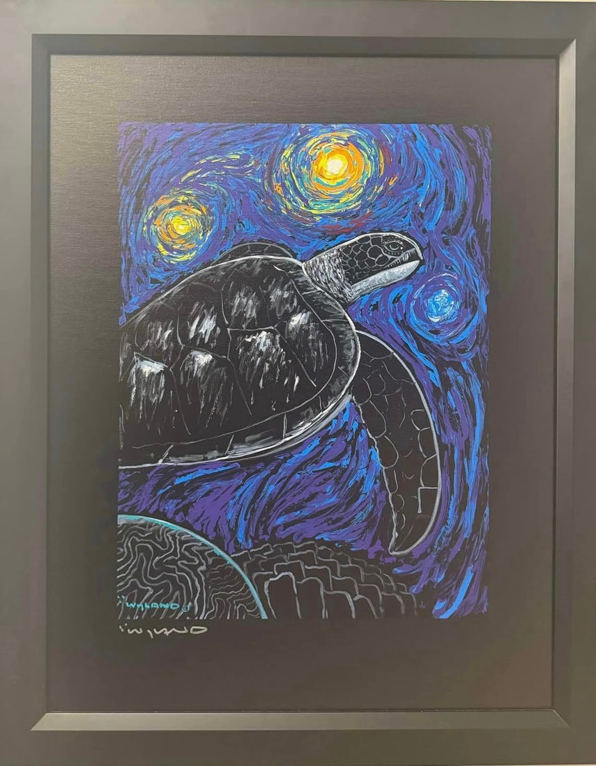 Starry Sea Turtle: Wyland "STARRY SEA TURTLE" 2023 Signed and Numbered: #57/750 Medium: GICLEE ON CANVAS Gallery framed COA