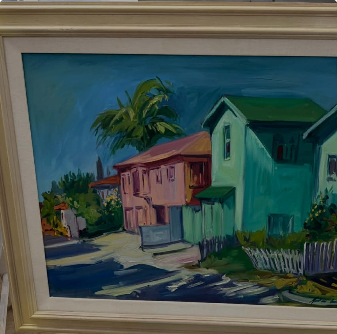 Maria Bertran Cottages: Maria Bertran Cottages on canvas 39" x 31.25" framed