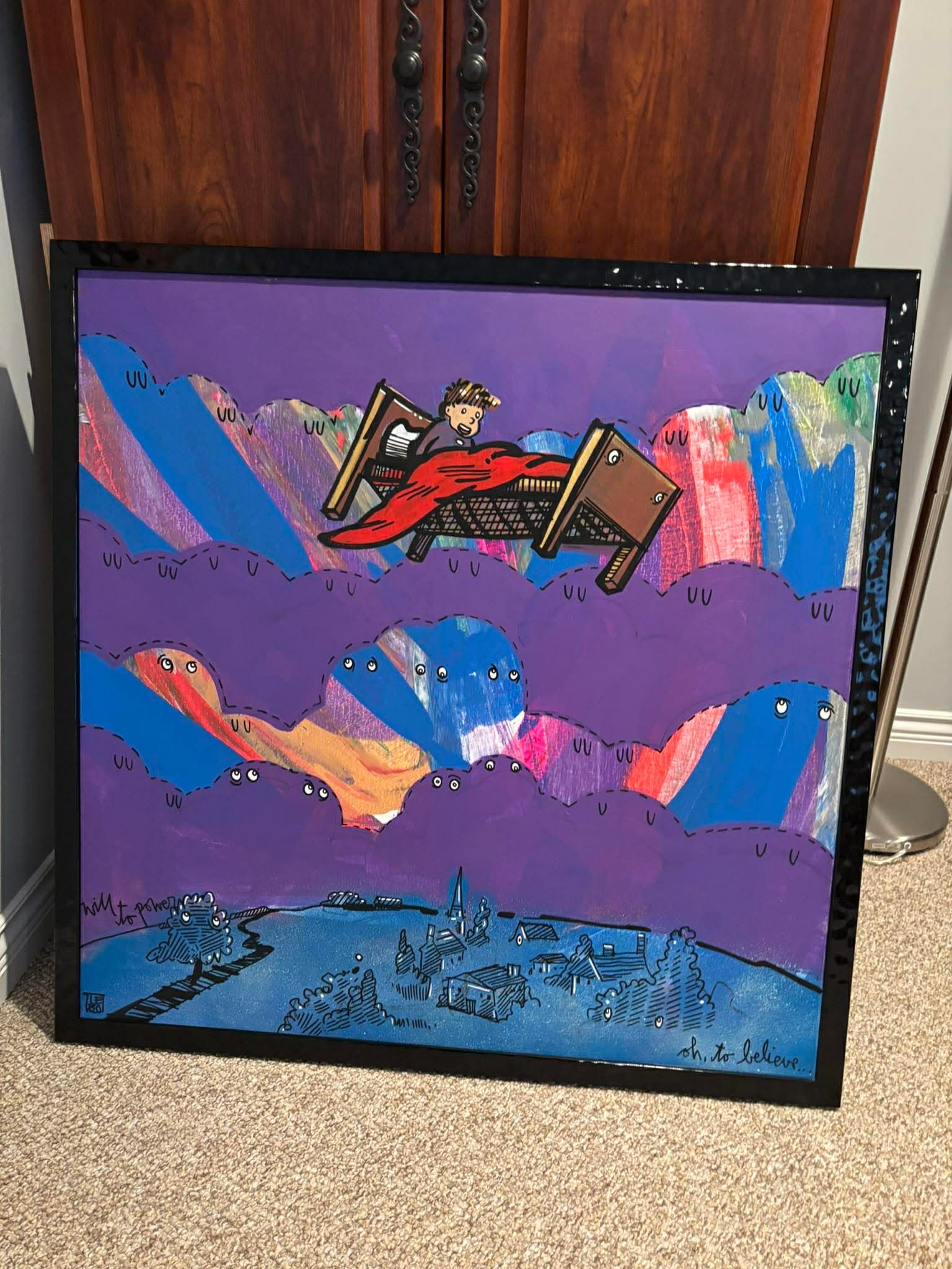David Le Batard (as Lebo) Oh to Believe: David Le Batard (as Lebo) "Oh to Believe" 36" x 36" image size. Acrylic painting on canvas. Hand signed in pigment lower left by the artist. Titled and dated on the verso. A unique work. Gallery